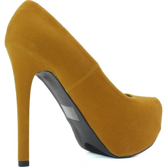 Qupid Marquise06 Velvet Platform Stiletto Pumps High Heel SZ 6.5 Brown Mustard - Picture 3 of 11